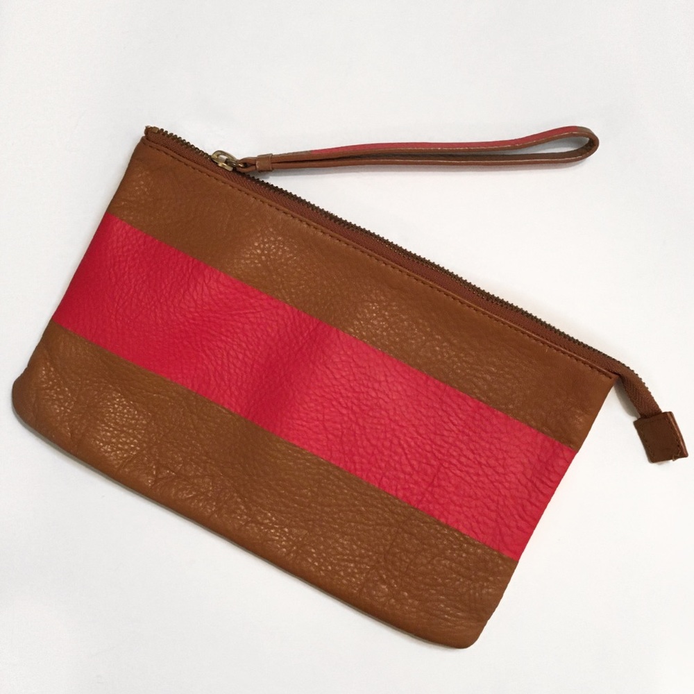 GAP Brown Leather Red Stripe Wristlet
